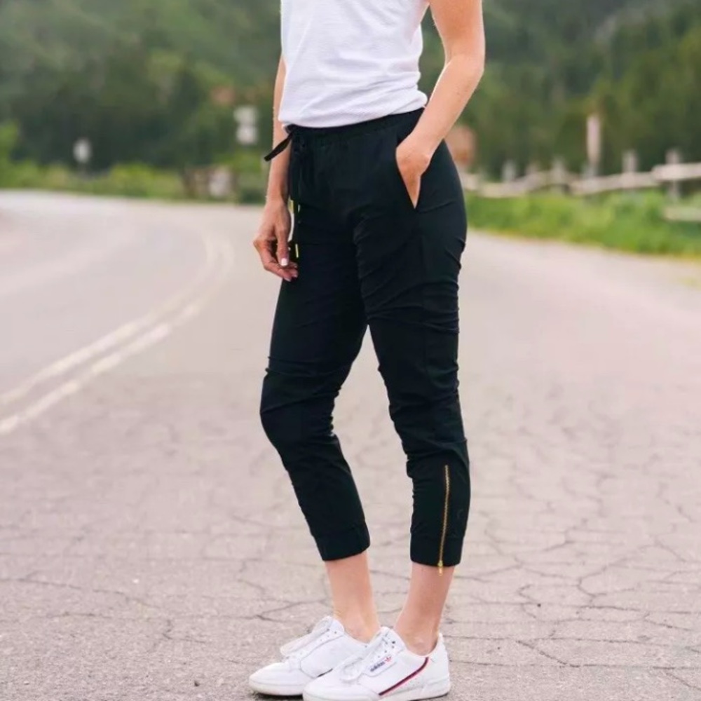 ZYIA Black Track Joggers with Ankle Zipper